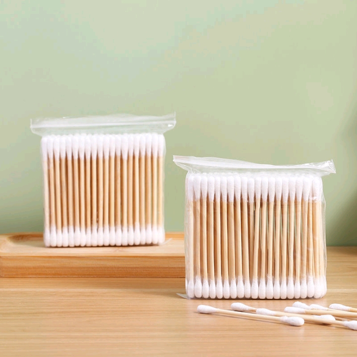 Bamboo stick cotton swab, disposable double-headed bamboo and wood stick, cotton swab for makeup, cotton ear cleaning, round head removal details Picture