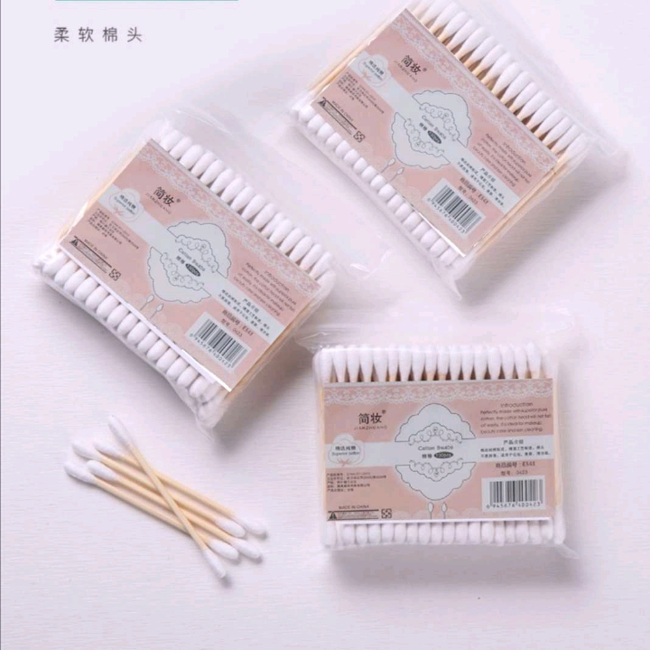 Bamboo stick cotton swab, disposable double-headed bamboo and wood stick, cotton swab for makeup, cotton ear cleaning, round head removal