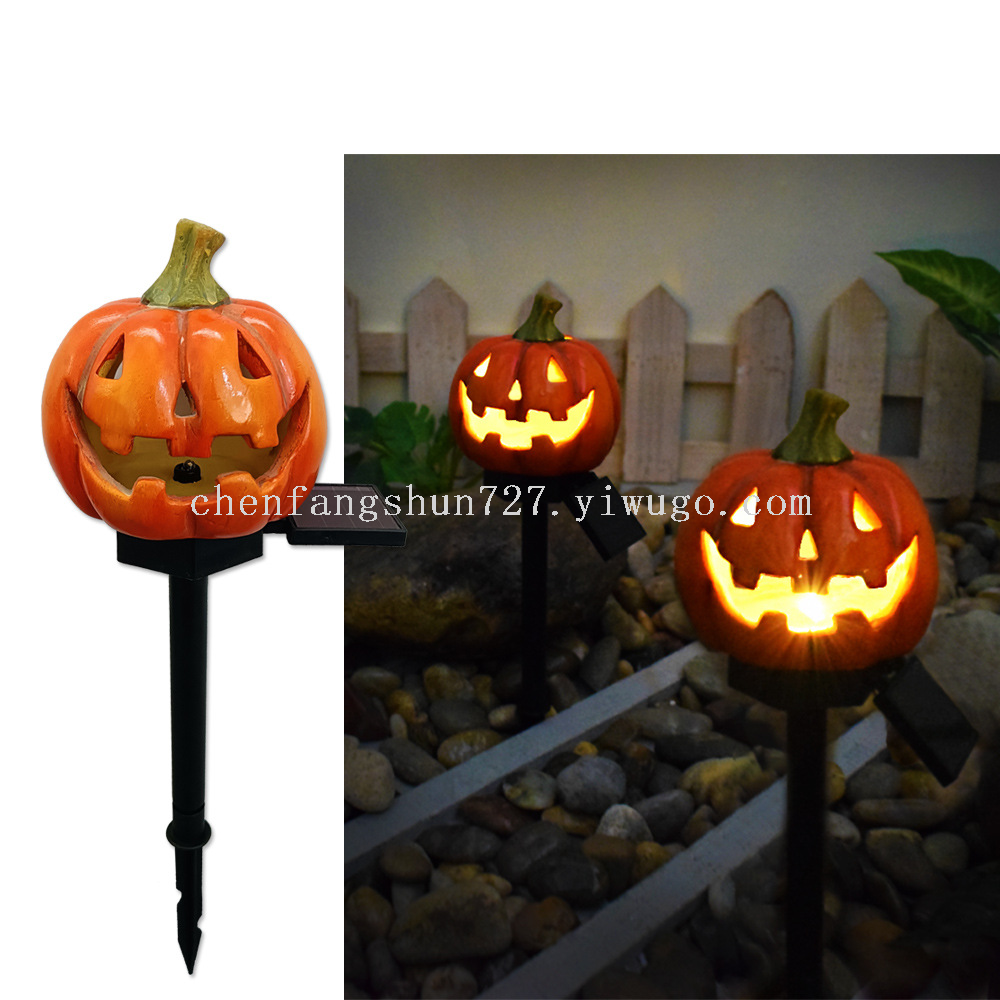 Halloween solar outdoor lights, waterproof courtyard lawn atmosphere arrangement, landscape decoration, resin ground insert pumpkin lanterns Specification image