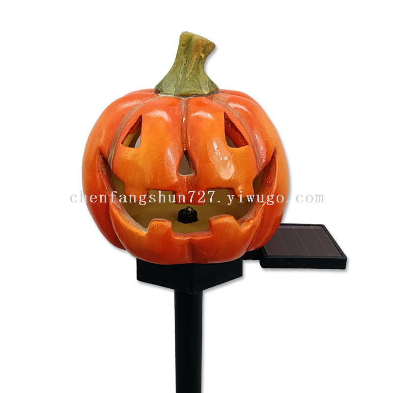 Halloween solar outdoor lights, waterproof courtyard lawn atmosphere arrangement, landscape decoration, resin ground insert pumpkin lanterns Item Picture