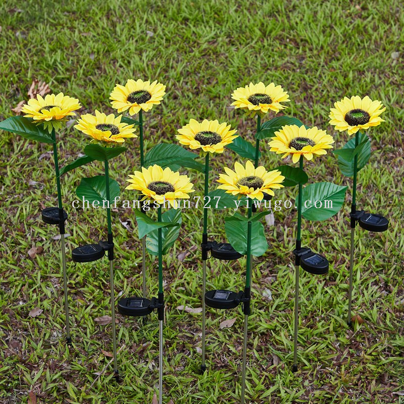 Three solar lamps, LED lawn decorative lights, sunflower courtyard villa garden outdoor waterproof ground plug-in landscape lights Specification image