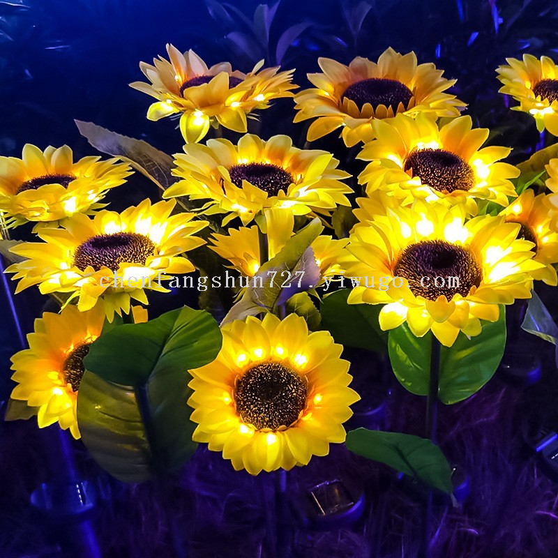 Three solar lamps, LED lawn decorative lights, sunflower courtyard villa garden outdoor waterproof ground plug-in landscape lights details Picture