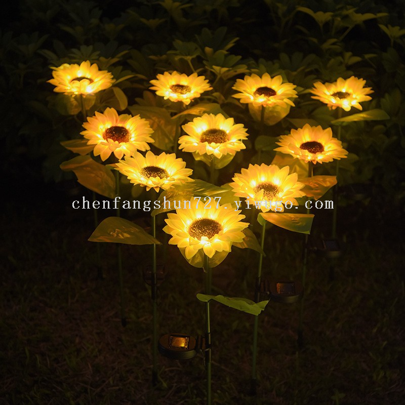 Three solar lamps, LED lawn decorative lights, sunflower courtyard villa garden outdoor waterproof ground plug-in landscape lights