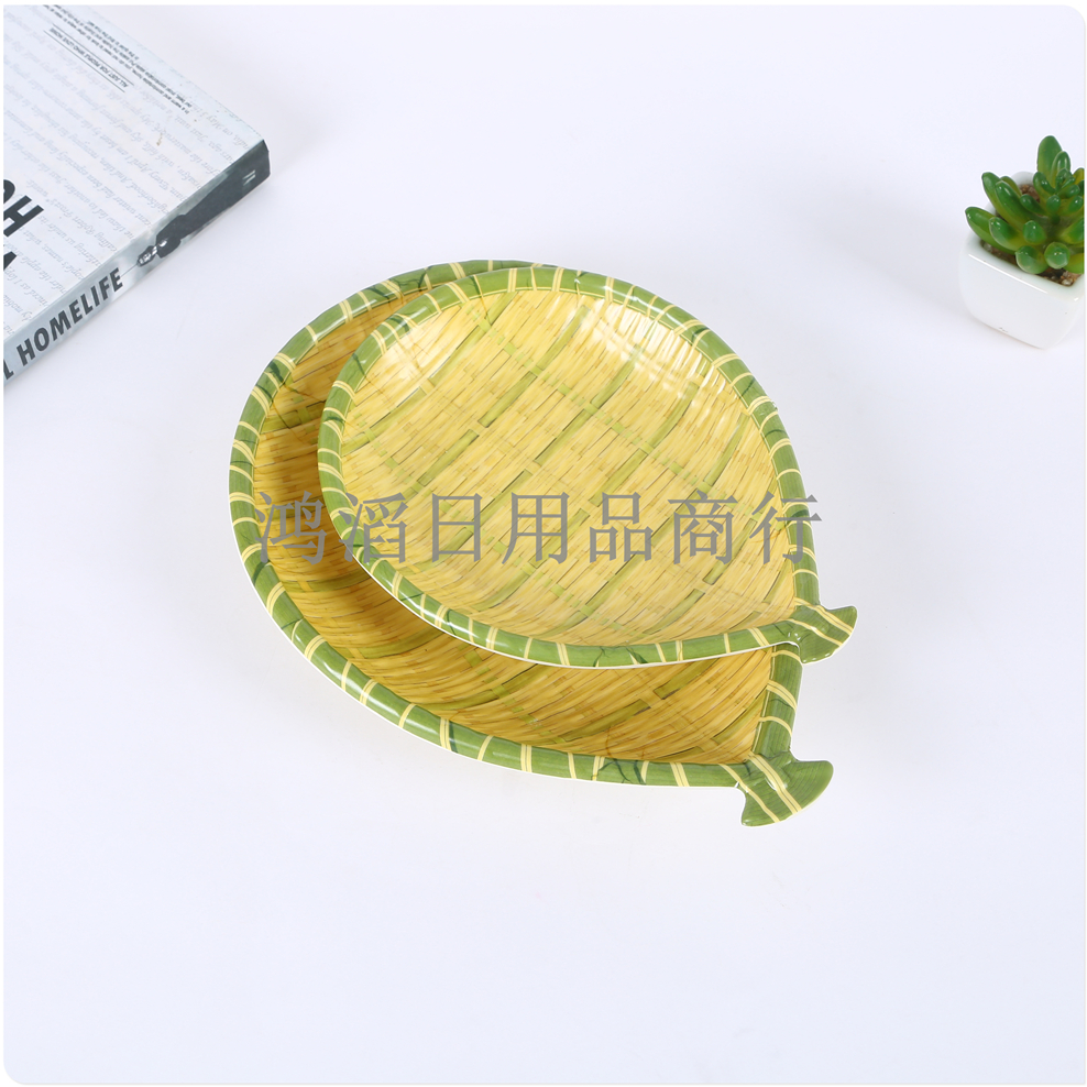 竹编盘/菜盘/密胺盘白底实物图